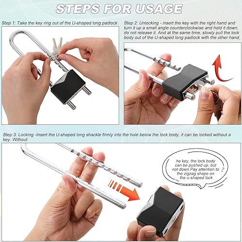 Miniatura 5 de 2 candados de grillete largo con llave de latón macizo, grillete extraíble de longitud ajustable para puertas, armarios, motocicleta, cerradura de