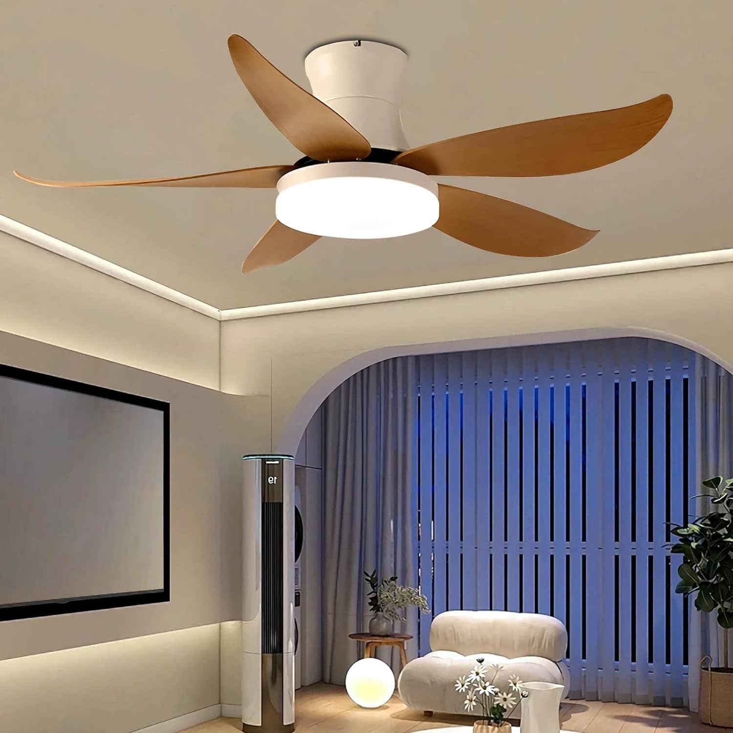 HXYSXHJUO Ceiling fan light 107CM Silent Chandelier LED 48W Dimmable Fan Light Pendant for Living Area Bedroom Kitchen Lights (White)