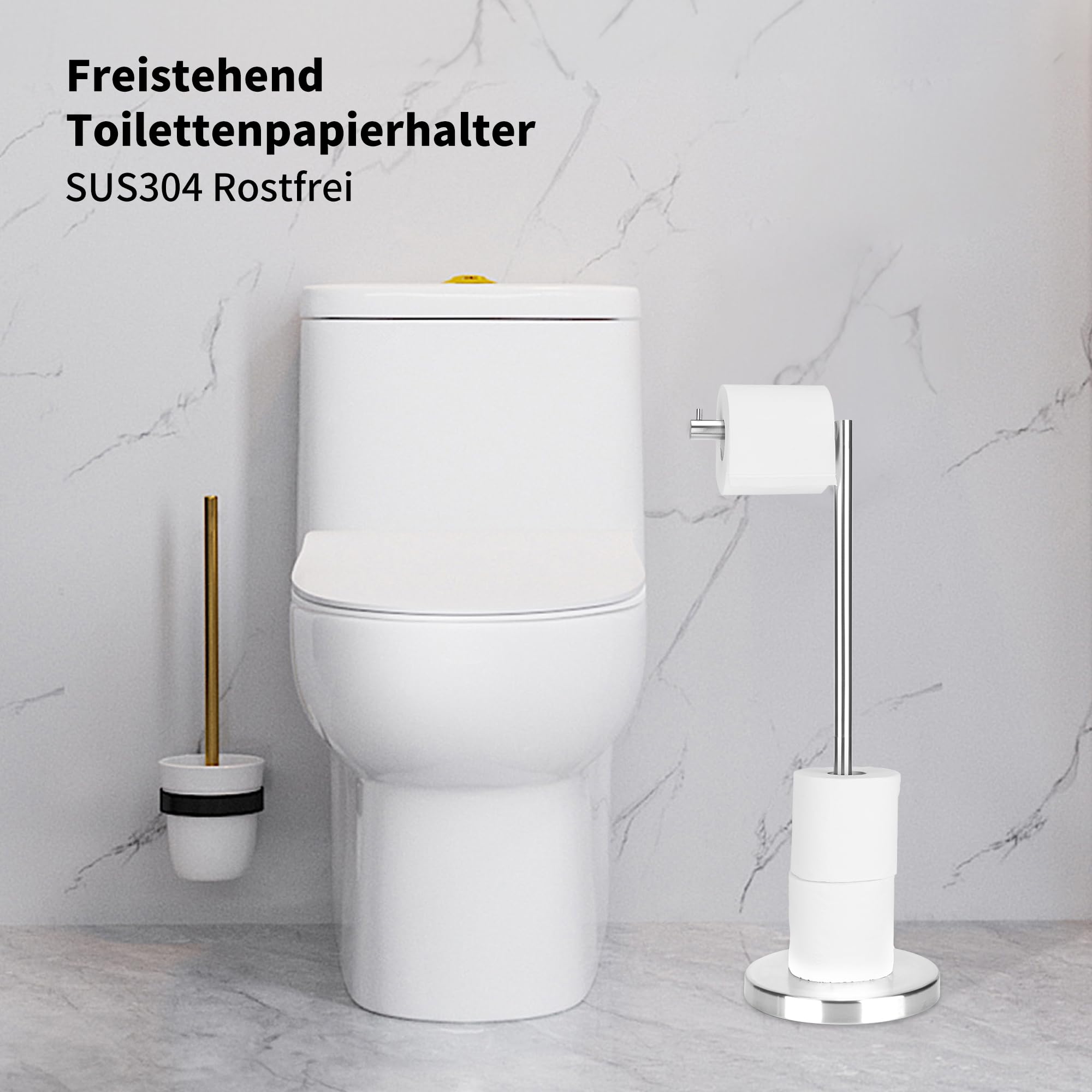 RFOUO Toilettenpapierhalter Stehend, Schwerer Sockel, Klopapier Aufbewahrung für Toilette, Klopapierhalter Ohne Bohren Edelstahl, Klorollenhalter, Gebürstetes Nickel