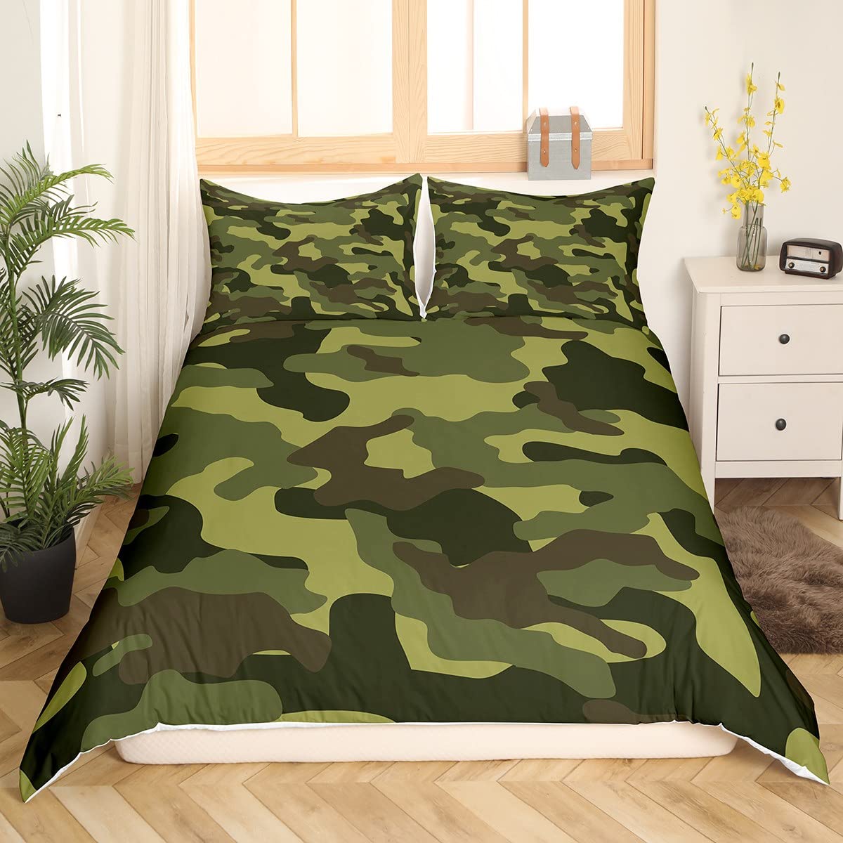 Manfei Green Camo Duvet Cover Set Single Size, Army Camouflage Comforter Cover with 1 Pillowcase - Image 3