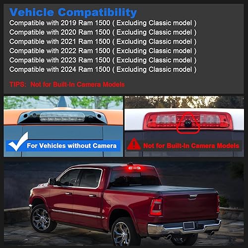 Miniatura 6 de SHINEFIT Tercera luz de freno LED compatible con RAM 1500 2019 2020 2021 2022, carcasa roja, lente transparente, luces de freno de montaje alto,