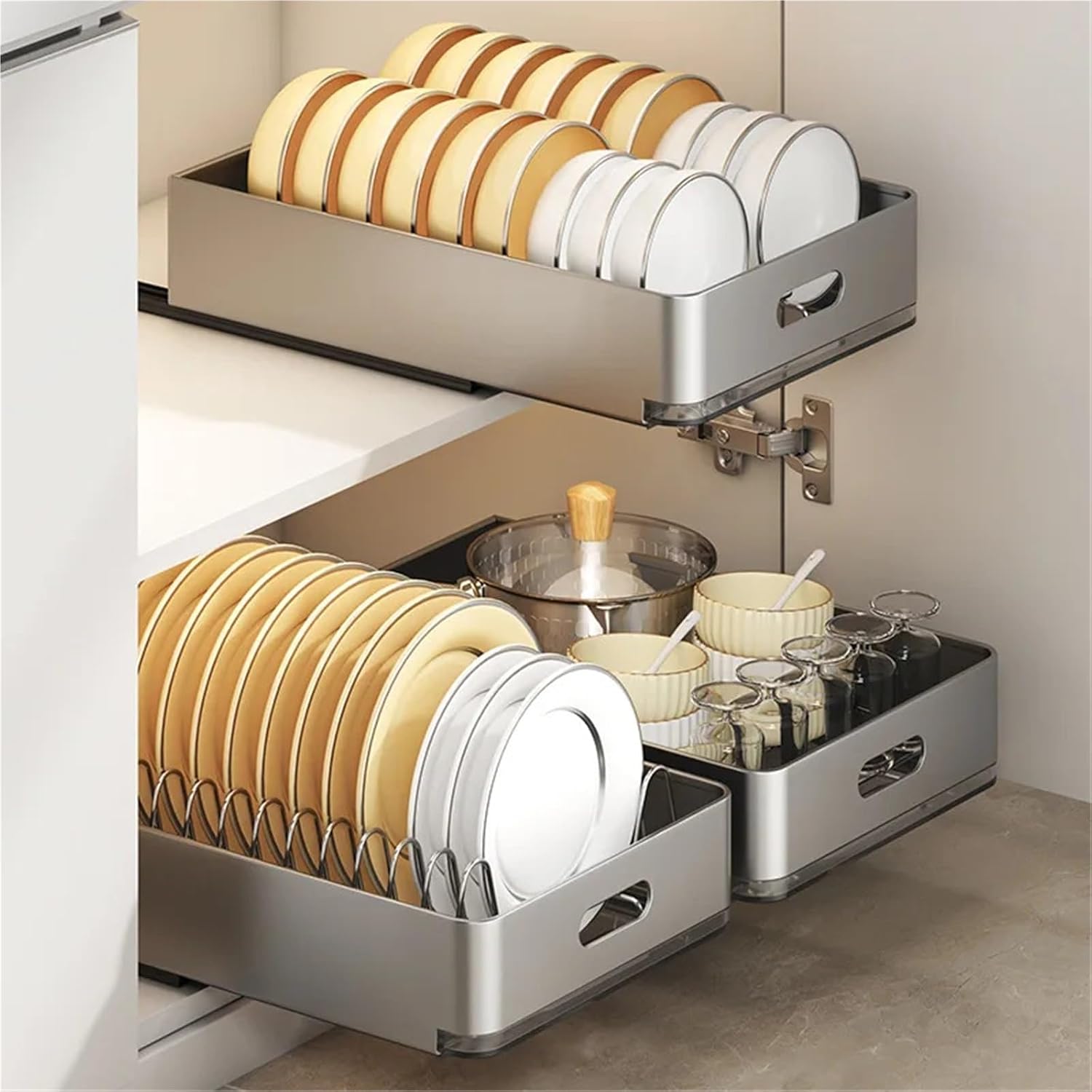 Kitchen Sliding Dish Rack Home Pull-out Drawer Bowl Storage Shelf Dish Drying Storage Box With Sliding Rail Kitchen Storage Rack(Whitek-Rack)
