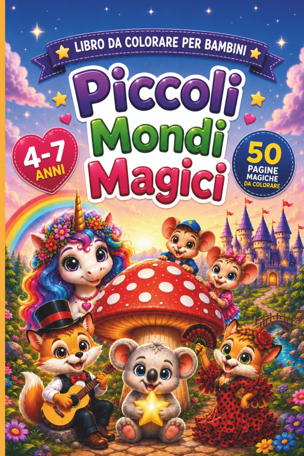 Piccoli mondi magici: Libro da colorare per bambini con animali teneri, creature magiche e fantastiche avventure