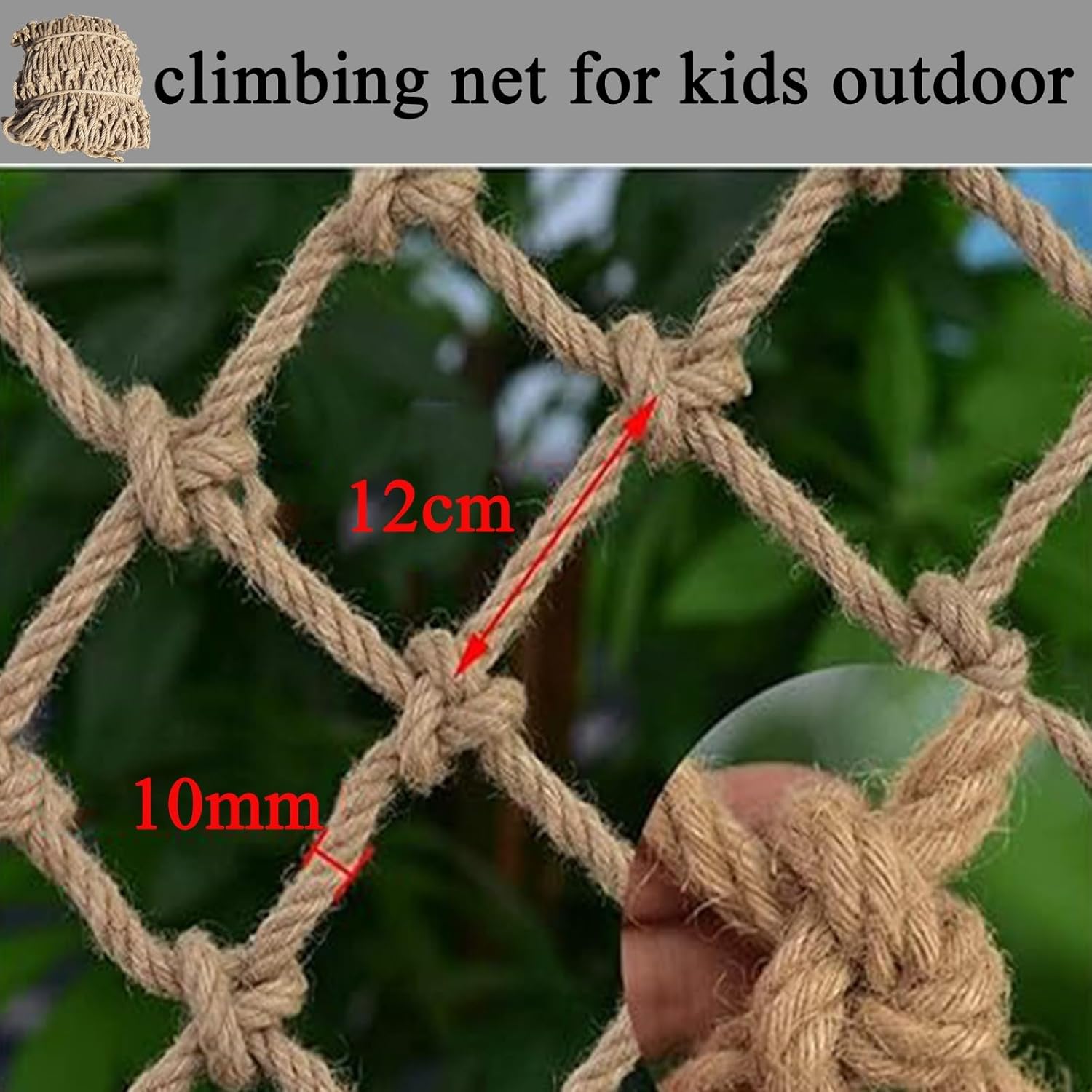 Climbing Cargo Net - Double Layer Playground Safety Netting, Durable Polyester & Jute for Treehouse Accessories, Outdoor Adventure, 3x26FT / 1x8M Hemp Rope Net