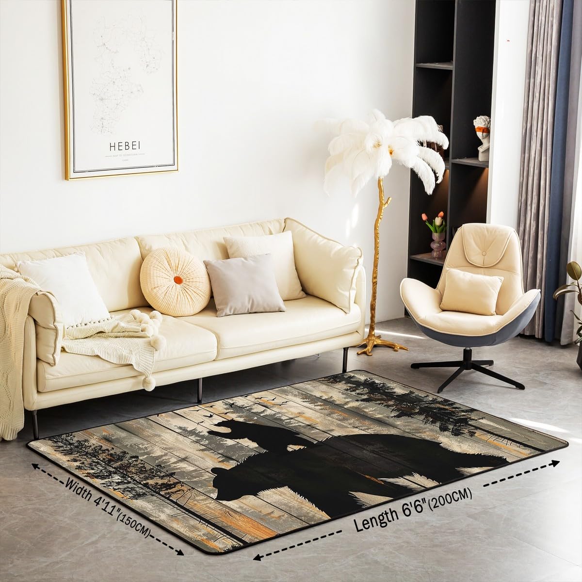 Homewish Rustykalne dywaniki z niedźwiedziem 100 x 150 cm dom wiejski dywan do salonu polowanie dzika przyroda nie gubi włosia dywan, dywaniki do domku wiejskiego