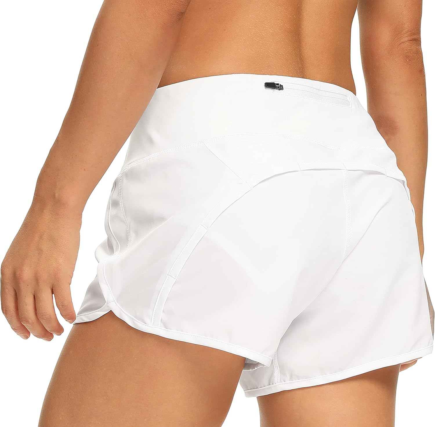 CQC Women's Running Shorts with Mesh Liner, Quick-Dry Workout Athletic Gym Yoga Shorts with Zip Pocket White XXL