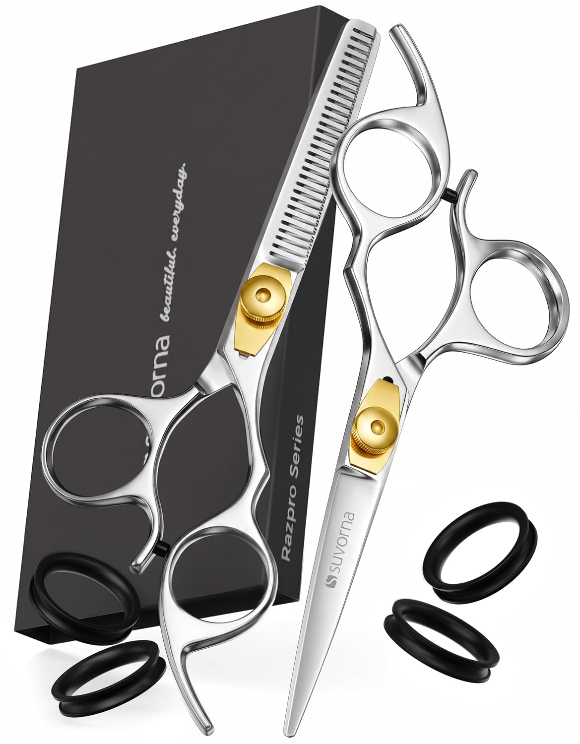 Suvorna 5.5" Professional Hair Cutting Scissors & Thinning Scissors Set - Barber Scissors, Hair Shears for Hair Cutting, Hair Scissors Professional, Texturizing Scissors - 420C Stainless Steel (2 Pcs)