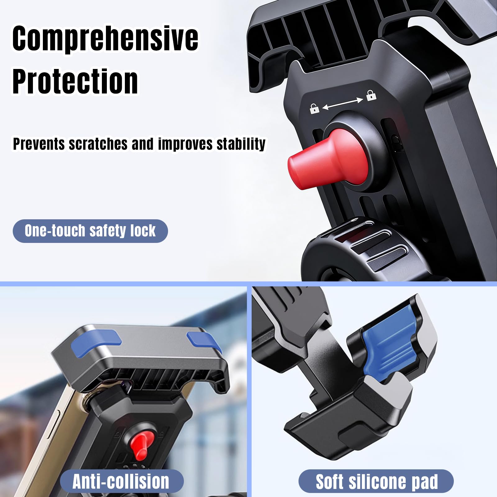 Soporte Móvil Bicicleta, Soporte Movil Moto con Protección de Silicona, 360° Rotación, Universal Soporte Manillar,Soporte Móvil Bicicleta Compatible con iPhone, Samsung 4,7-7" Smartphone — view 6