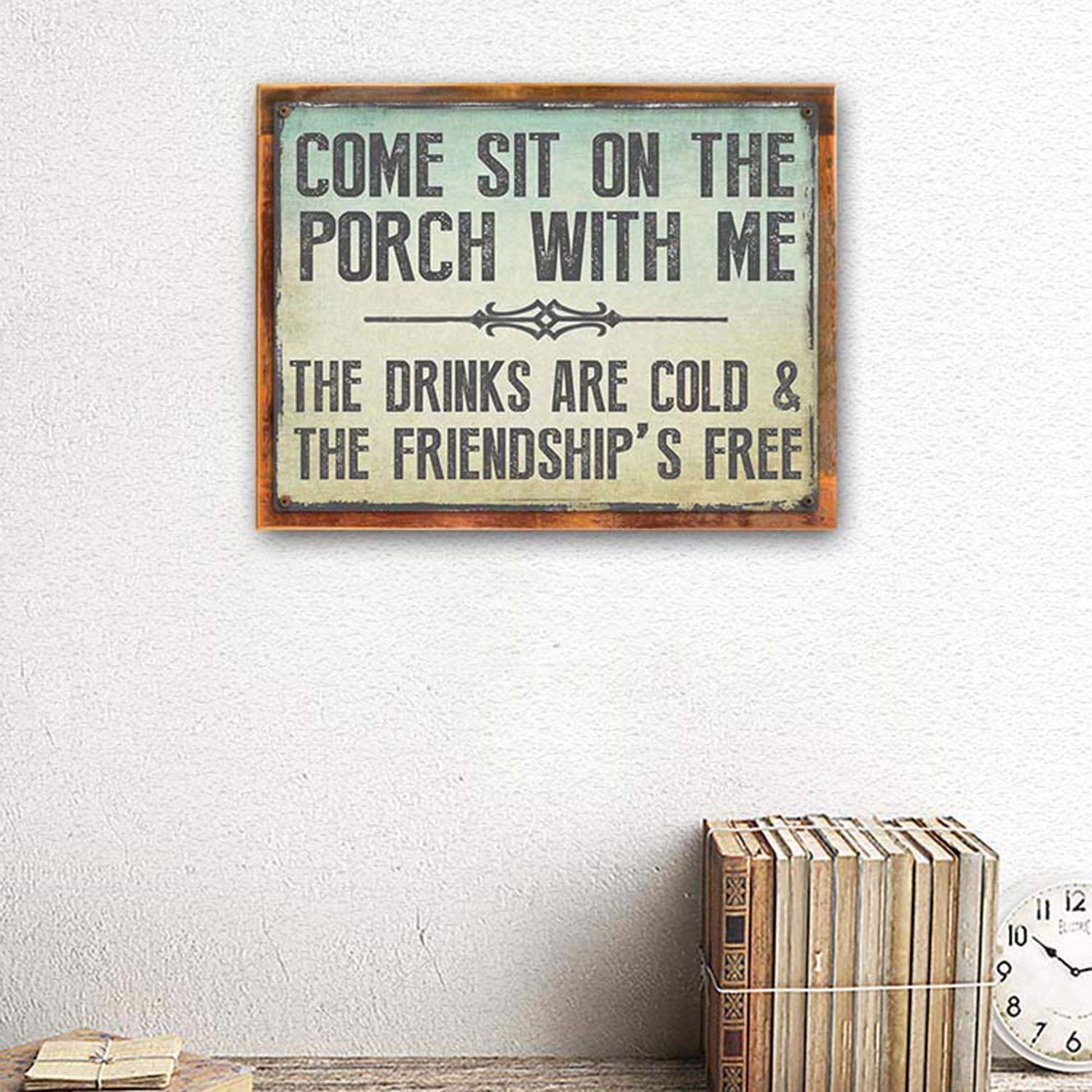 homebody Akzente kommen sitzen auf die Veranda Deko Metall Schild 12"x16" Framed mehrfarbig