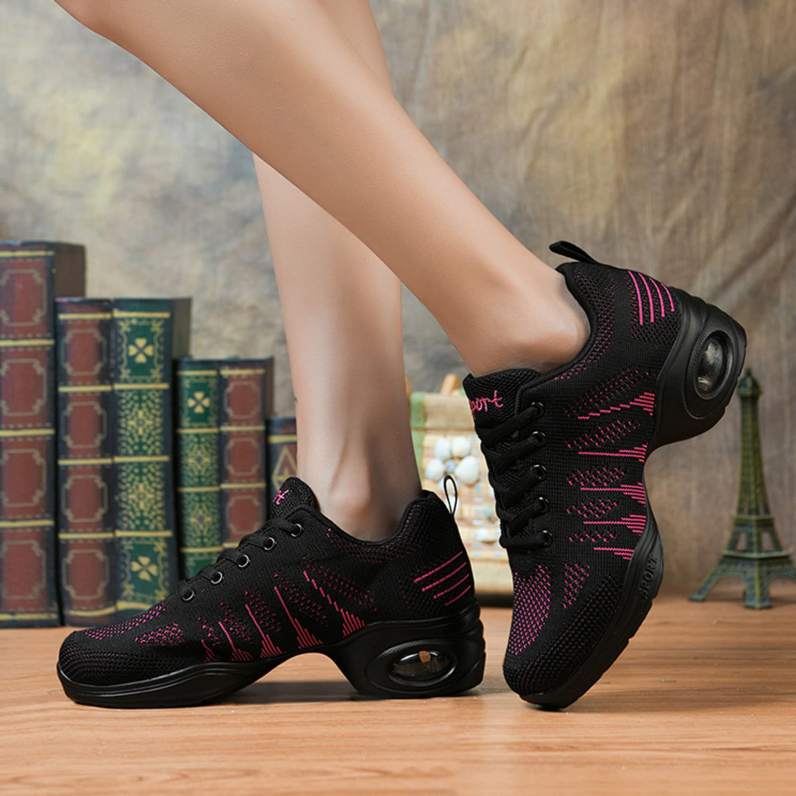 Scarpe da ginnastica da ballo da donna Scarpe jazz stringate traspiranti Mesh Sport Walking Scarpe da ballo Scarpe da pratica Cuscino d'aria all'aperto Scarpe da piattaforma