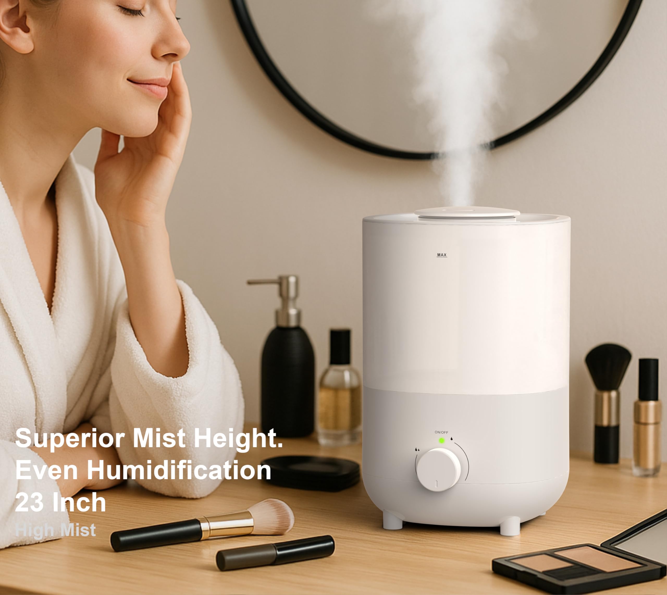 iTOMA 2111 - Humidificador de 2,6 l, color blanco, funcionamiento con una sola pulsación, niebla ajustable 360°, ultrasónico silencioso, para dormitorio y oficina
