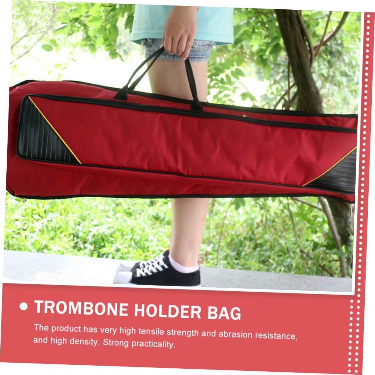 Zerodeko Thickened Waterproof Oxford Cloth Trombone Travel Case Portable Tenor Trombone Storage Pouch Red Musical Instrument Protective Bag