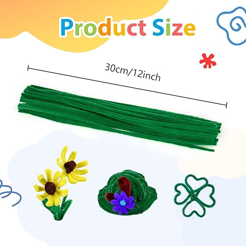 Miniatura 7 de Caydo 300 piezas de limpieza de tuberías verde oscuro, suministros de manualidades, tallos de felpilla para proyectos de manualidades, decoraciones
