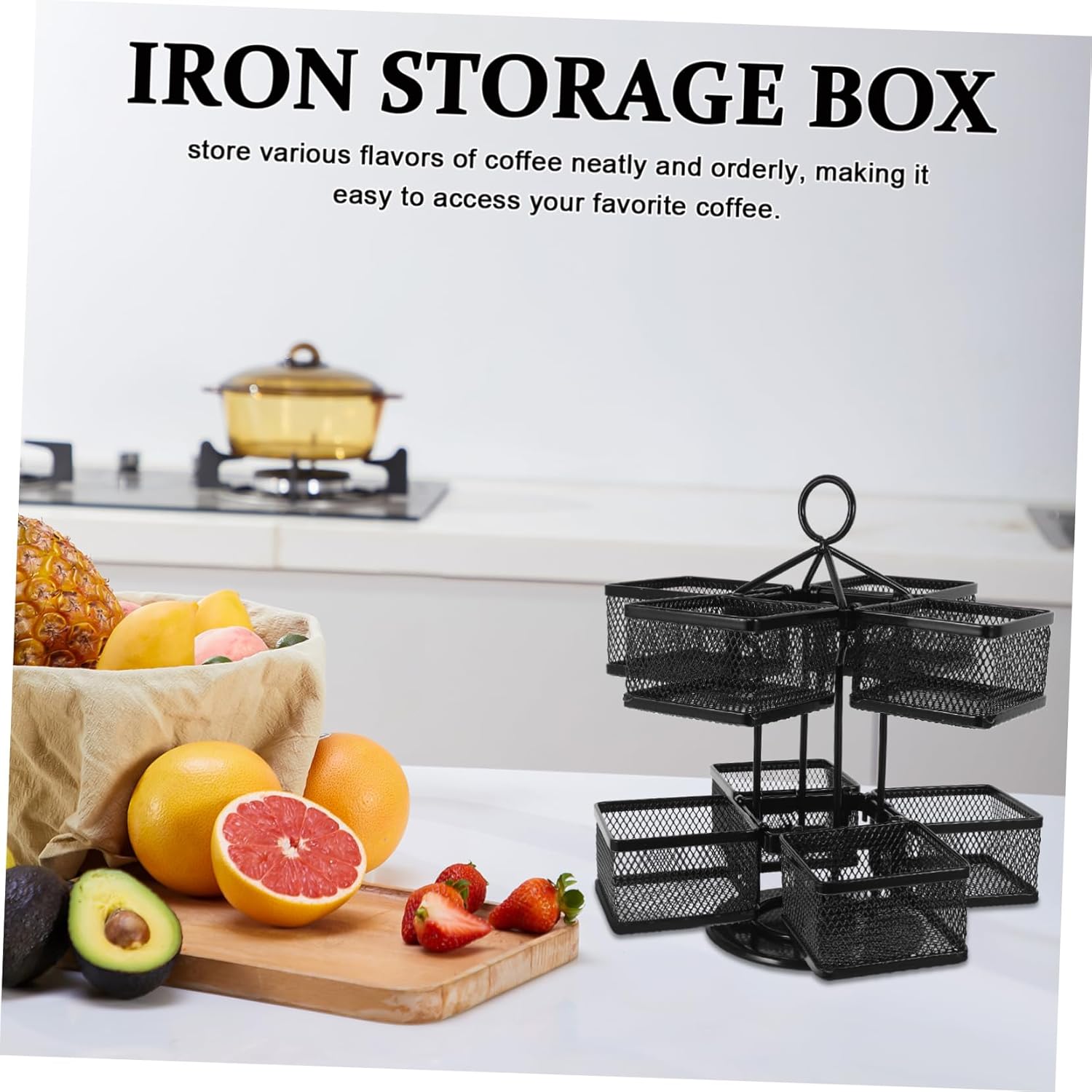 Ciieeo Tea Bag Storage Box 360 Degree Rotating Iron Wire Organizer for Coffee and Sugar Packets Space-Saving Kitchen Countertop Holder