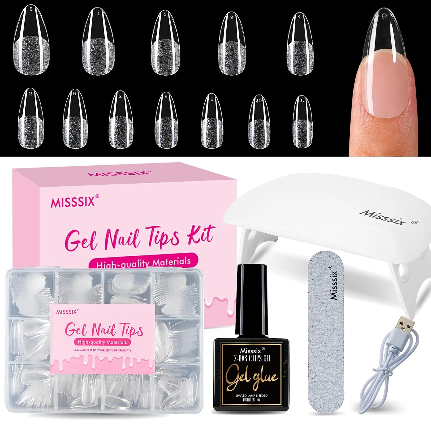 Misssix Gel Nail Tips Kit - 216Pcs Full Cover Fake Nails
