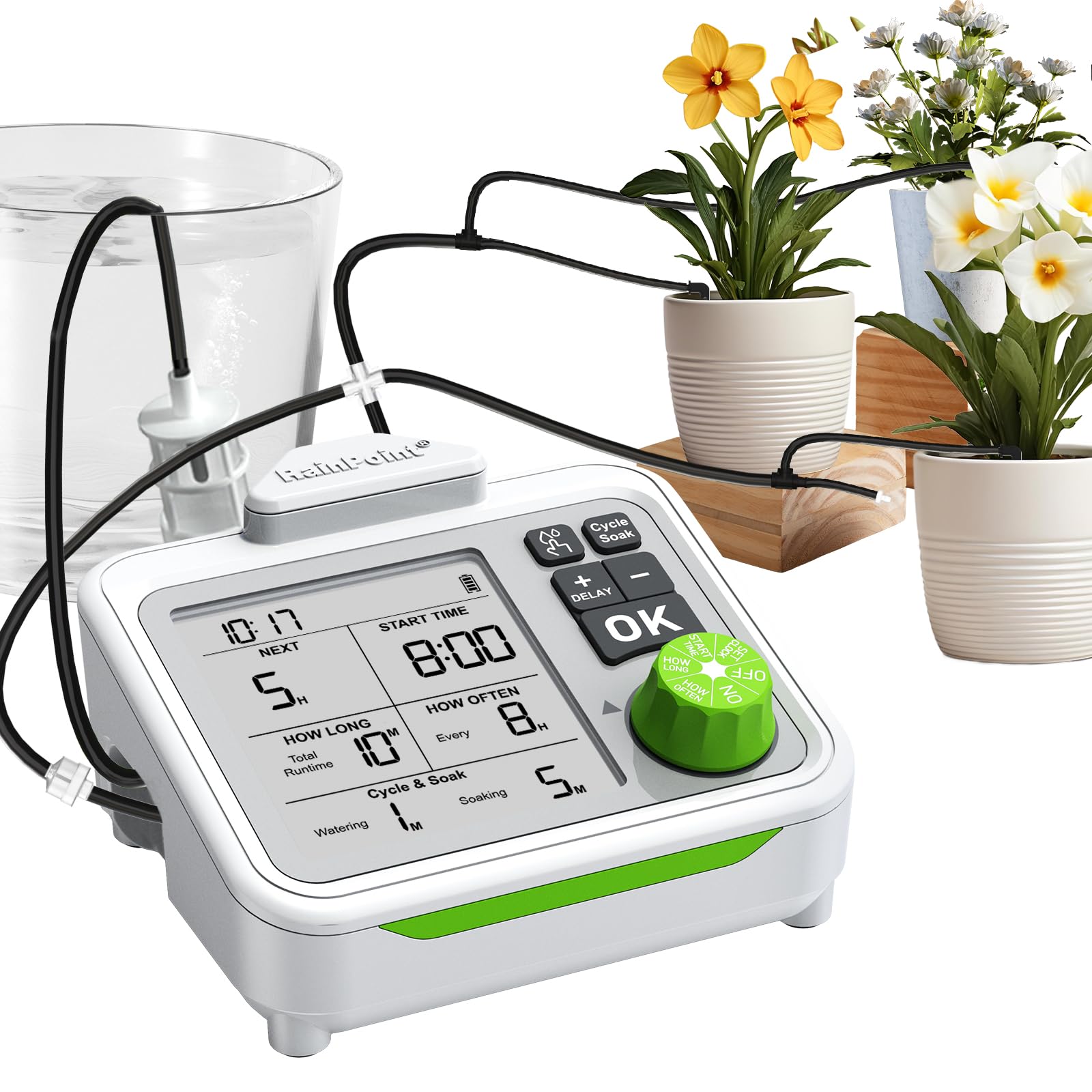 RAINPOINT Automatic Watering System main unit with plants