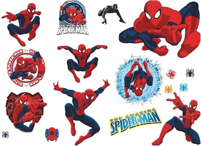Spiderman Wall Sticker-Tomicy Spiderman Wall Decals Bedroom Decor Nursery Decorative Wall Art Decal DIY Colourful Creative Wall Stickers Waterproof Cartoon Home Decal Kids Boy Room Wall Decor