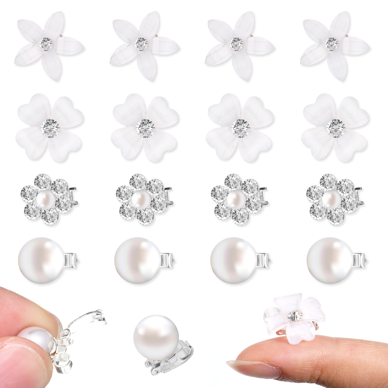20Pcs Mini Rhinestone Hair Pins, White Flower Hair Clips, Mini Clips for Women Cute Small Flower Clip, Decorative Wedding Bridal