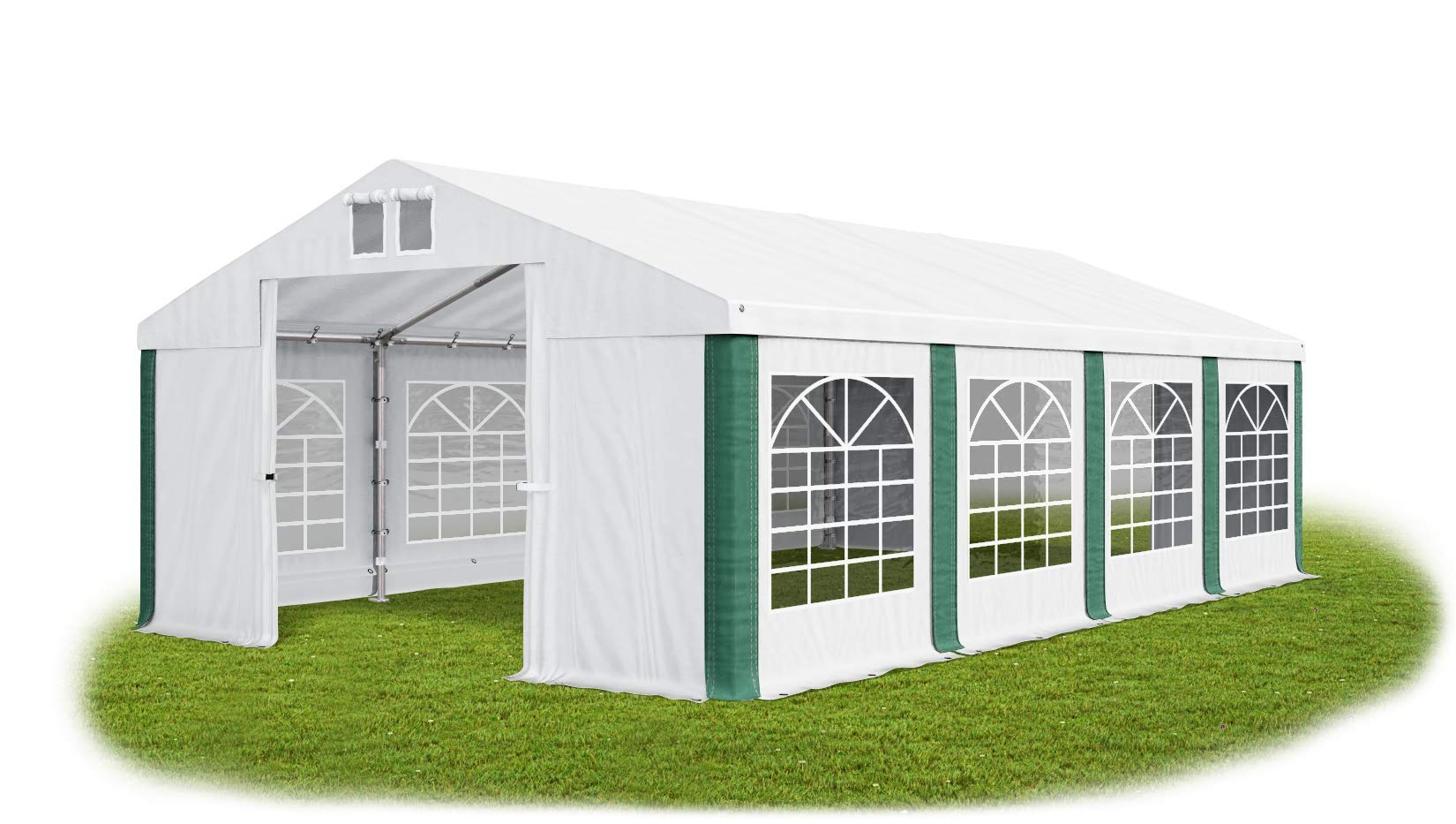 Das Company Partyzelt 3x8m Mit Wasserdichter PVC-Plane (560g/m²) – Robustes Gartenzelt Für Feste, Weiß-grün
