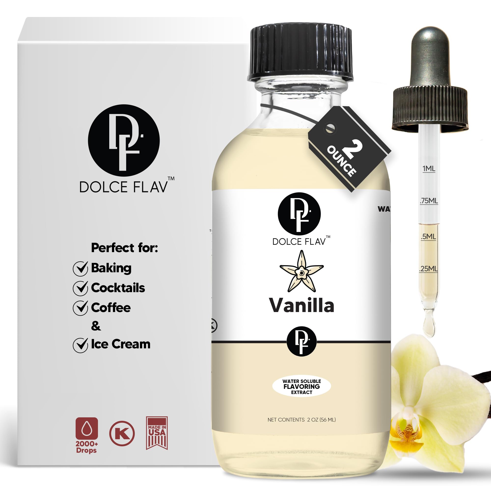 Dolce Foglia Viva Vanilla Candy Flavors – 2 Oz Candy Flavoring – Multipurpose Water Soluble Vanilla Flavoring for Gummies, Beverage, & More – Intense Aroma with Low Use Rate