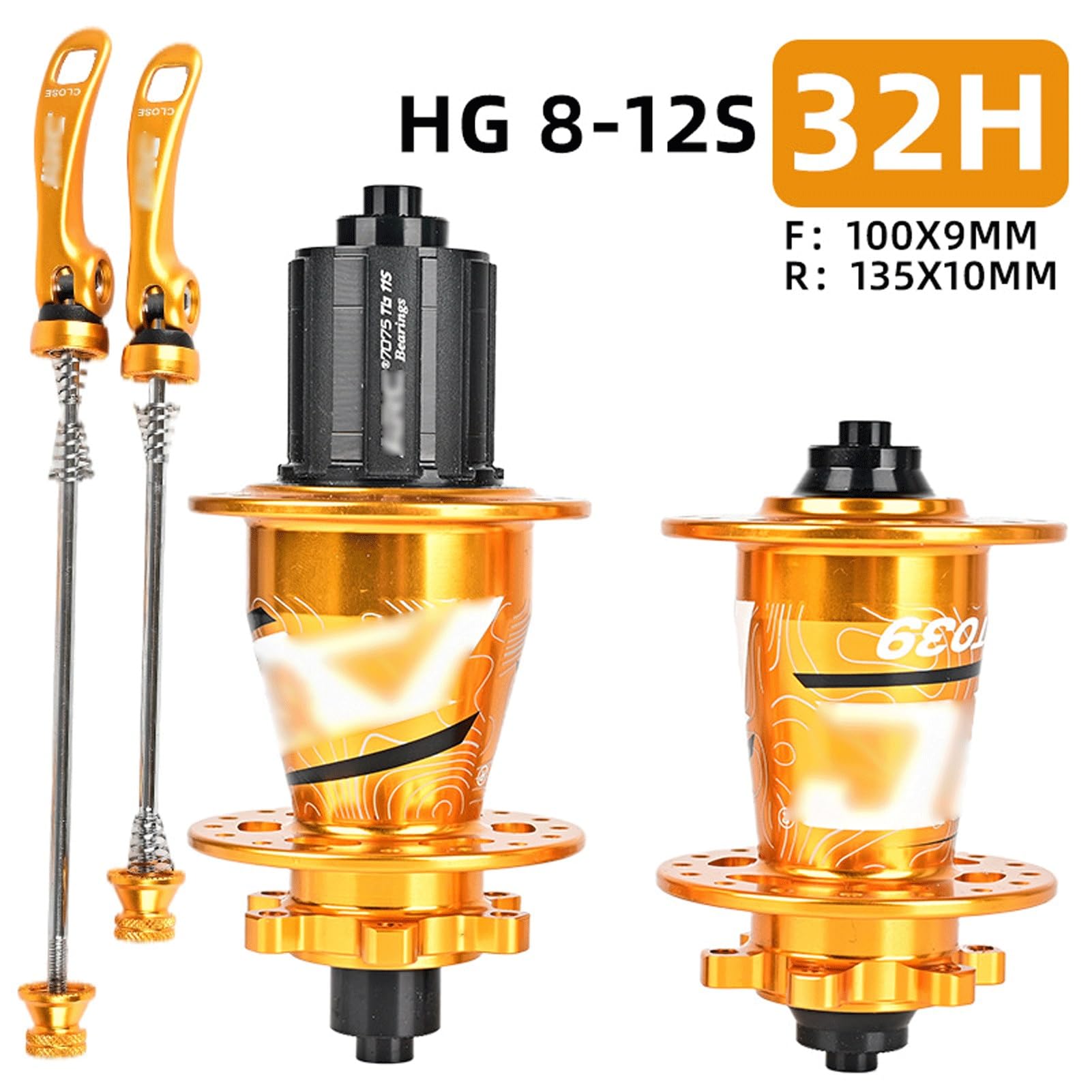 Set di Mozzi Anteriori Posteriori per Mountain Bike 32 Fori 6 Bulloni Mozzo Freno a Disco Sgancio Rapido/Passante Mozzo Alxe HG/XD/MS(Gold QR,HG)