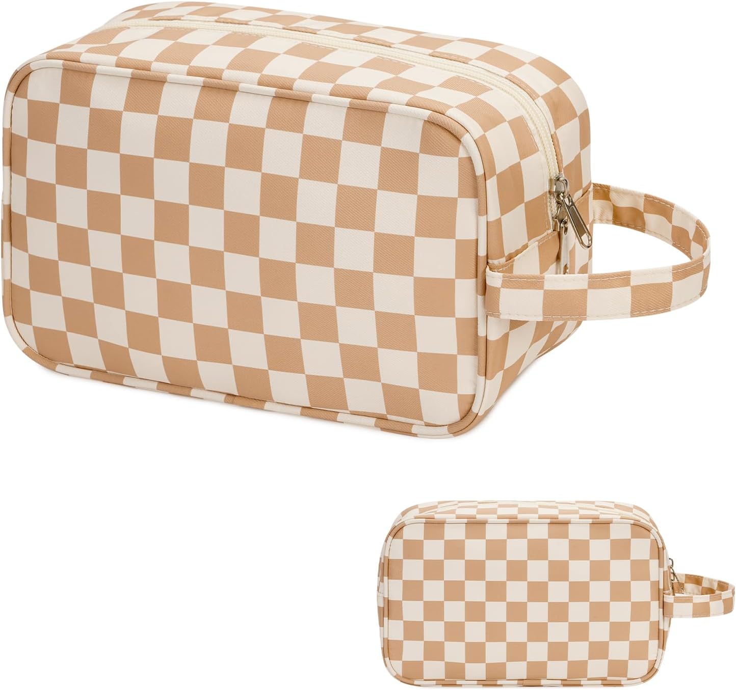 NarweyTravel Toiletry Bag for Women Traveling Dopp Kit Makeup Bag Organizer for Toiletries Accessories Cosmetics (Light Brown Checkerboard)