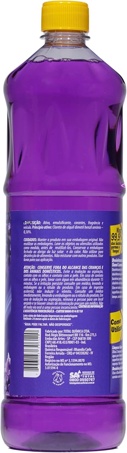 Sanol Desinfetante Líquido Para Uso Geral Pinho Lavanda 1 Litro Roxo