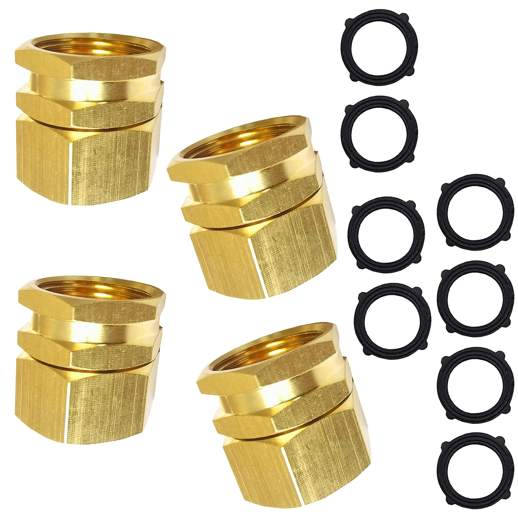 AOPANDA Adaptador de conectores de manguera de jardín de 3/4 GHT hembra a 3/4 NPT hembra, latón macizo de reparación doble hembra a hembra conector de manguera de agua doble (4 piezas y 8 arandelas de