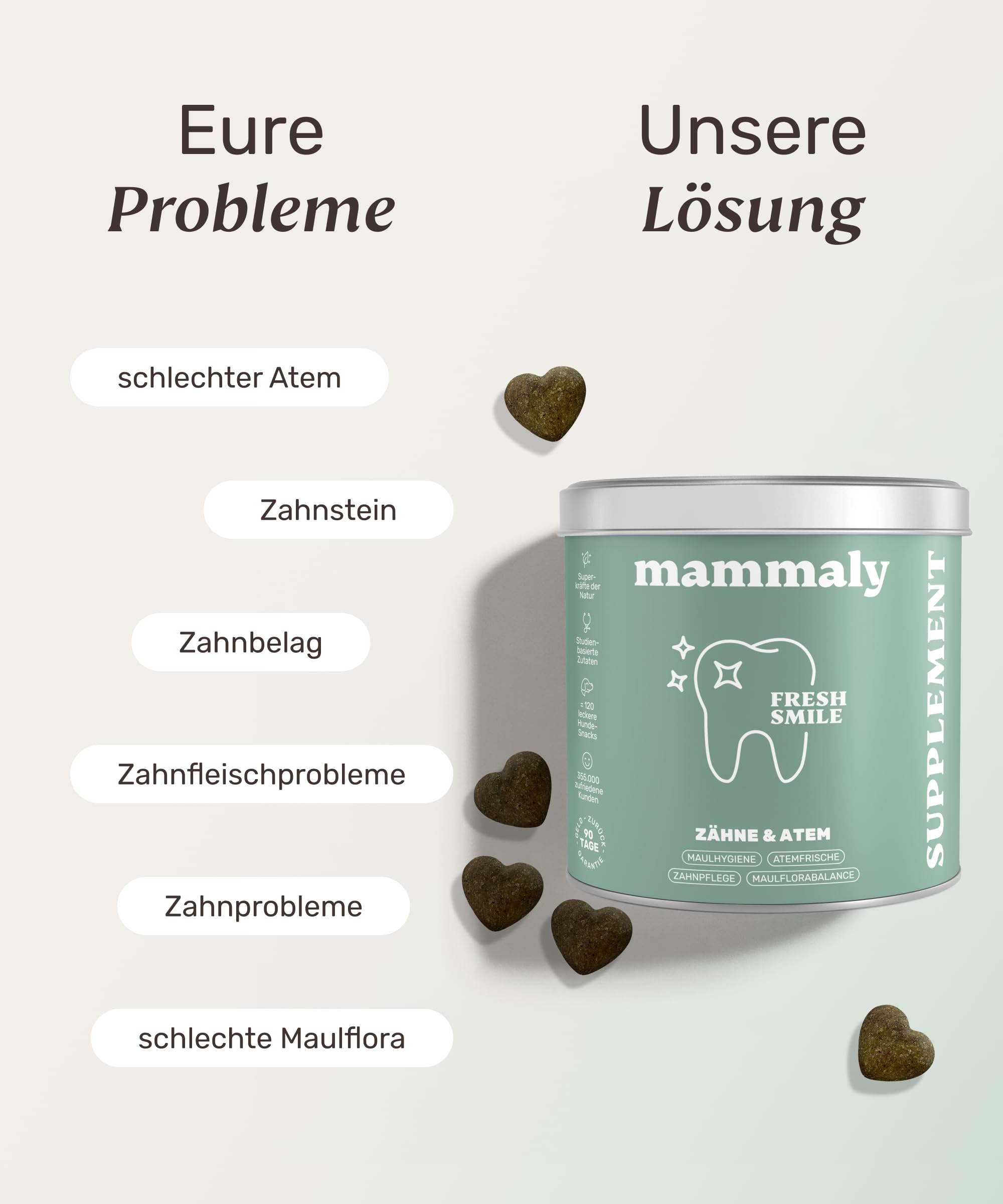 10-in-1 Zahnpflege Leckerli für Hunde - Fresh Smile 440 Snacks (1300g) von mammaly - Gegen Mundgeruch, Zahnstein mit Pfefferminz, Seealge, Vitamin C, Petersilie u. v. m. für Maulhygiene, Mundpflege