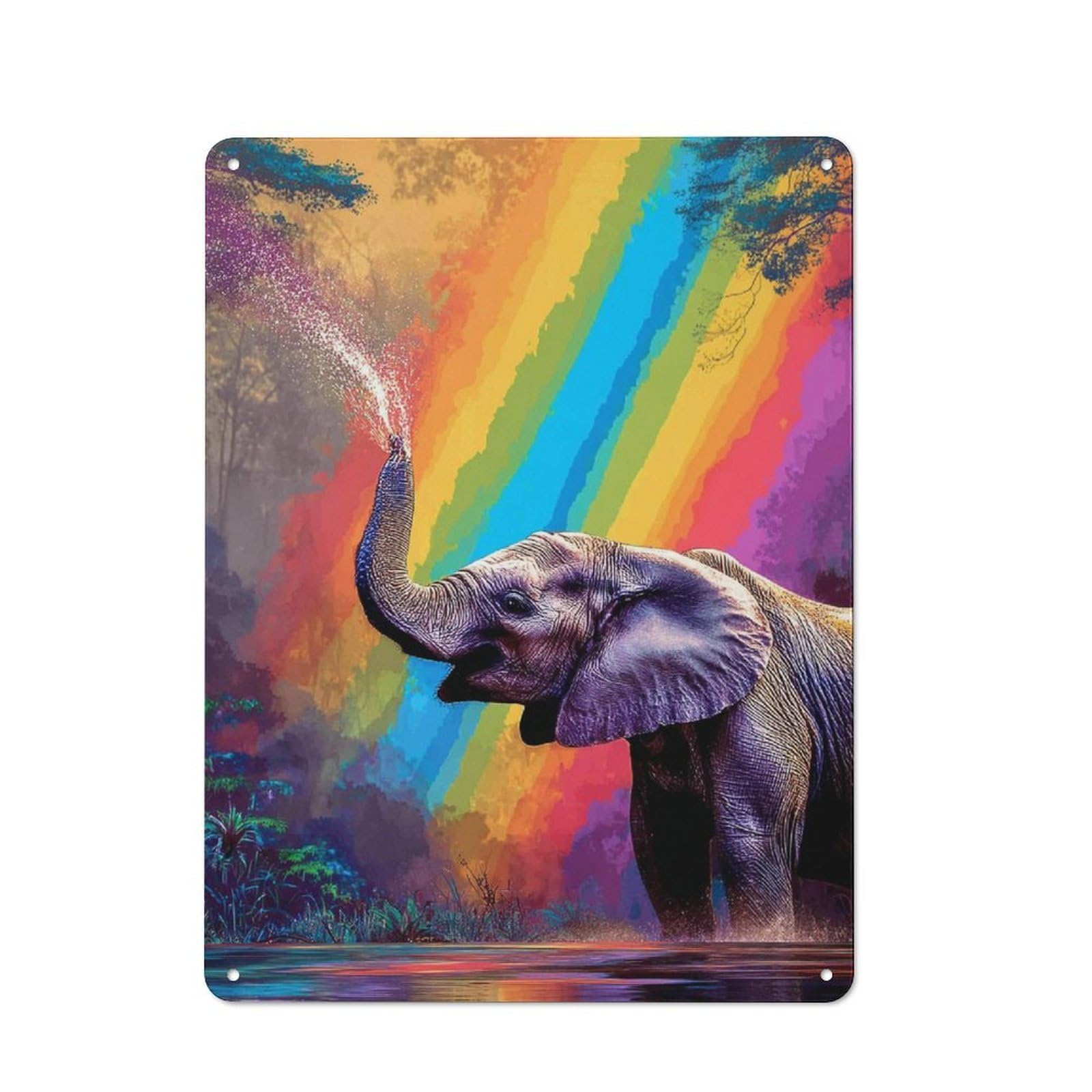 Retro Rainbow Elephant in Paradise -1 Metal Sign 40x30cm, Home Bar Decor for Pub, Home Bar, Shed Or Man Cave, for Relaxed Wall Styling