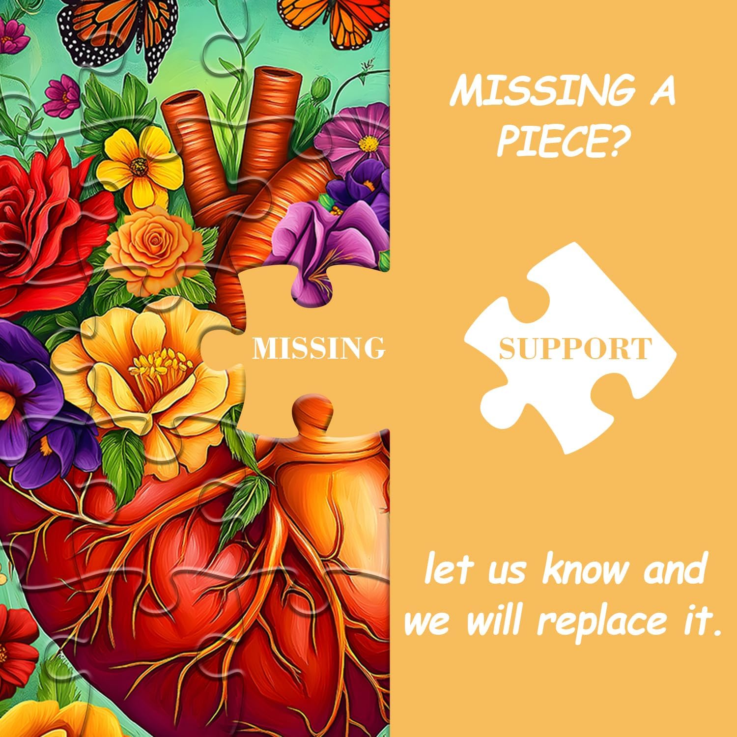 Heart Puzzles for Adults 1000 Pieces, Nature Flower Heart Themed, Floral Art Butterfly Plant Jigsaw Puzzle, Colorful Challenging for Adults