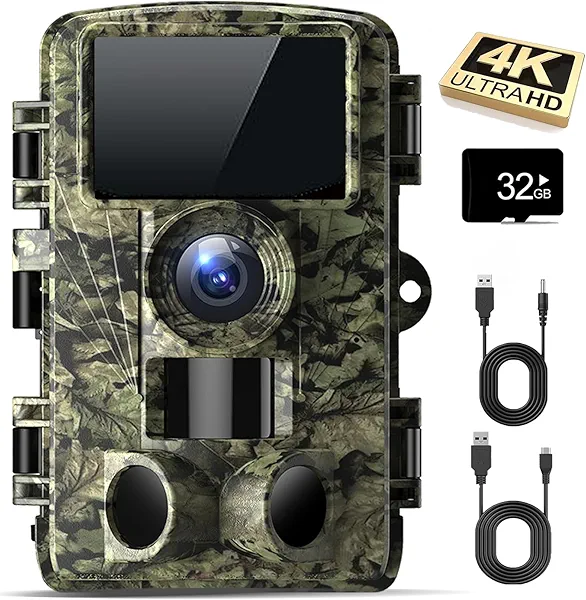 Dargahou Trail Camera - 4K 48MP Game Camera with Night Vision, 0.05s Trigger Motion Activated, IP66 Waterproof, 130 Wide-Angle with No Glow Infrared LEDs for Outdoor Wildlife