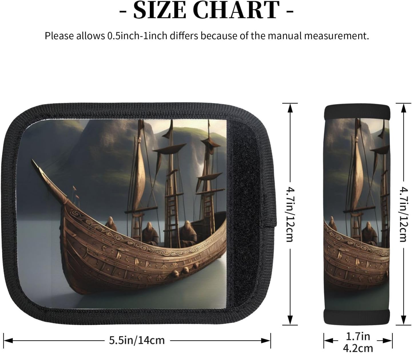 Nordic Pirate Ship Print Luggage Handle Wrap for Suitcase/Carry On/Backpacks-Neoprene Handle Wrap Cover 2pcs