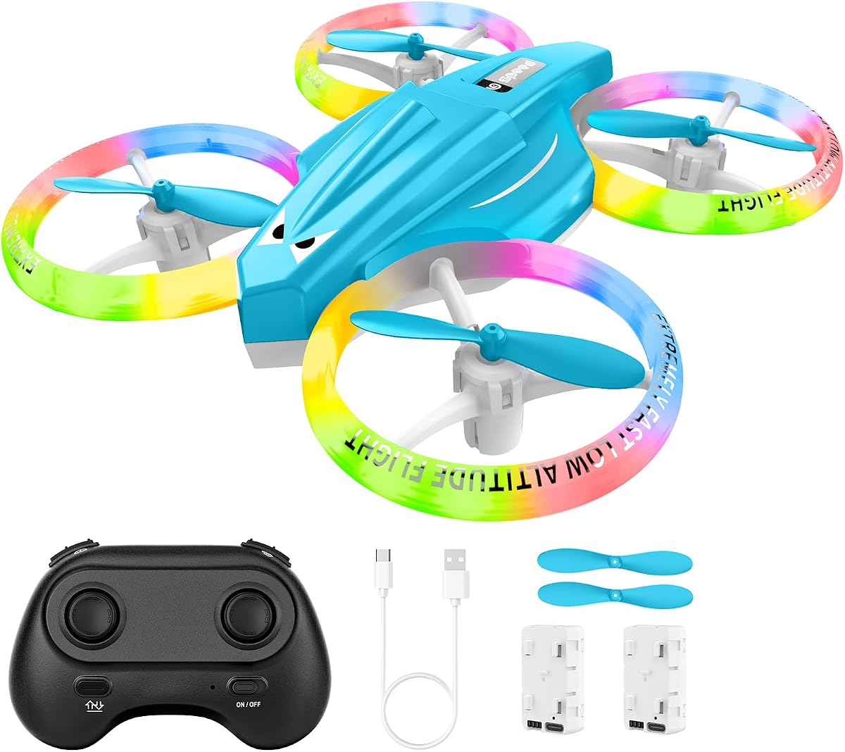 Drone for Kids with LED Light | Lisoco Indoor RC Drone with 360 Flip | 2 Batteries | Easy to Fly Mini Drone for Boys Girls Beginners | Flying Toy Gift (Light Blue)