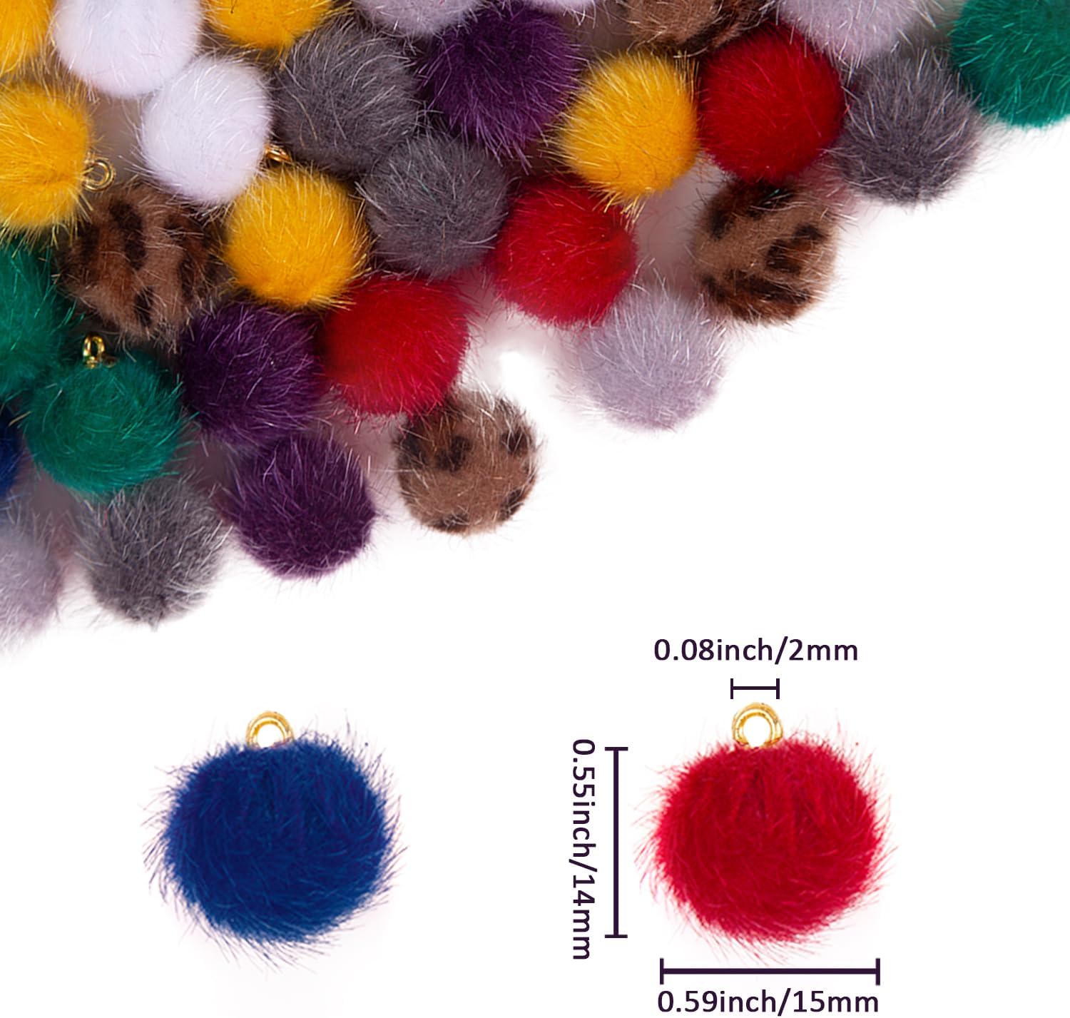 100 Pcs Pom Poms Ball Charms Faux Fur Fluffy Charm Mini Pompoms Pendants for Tassel Keychain DIY Jewelry Making Bracelet Earrings Necklace 10 Colors image 2