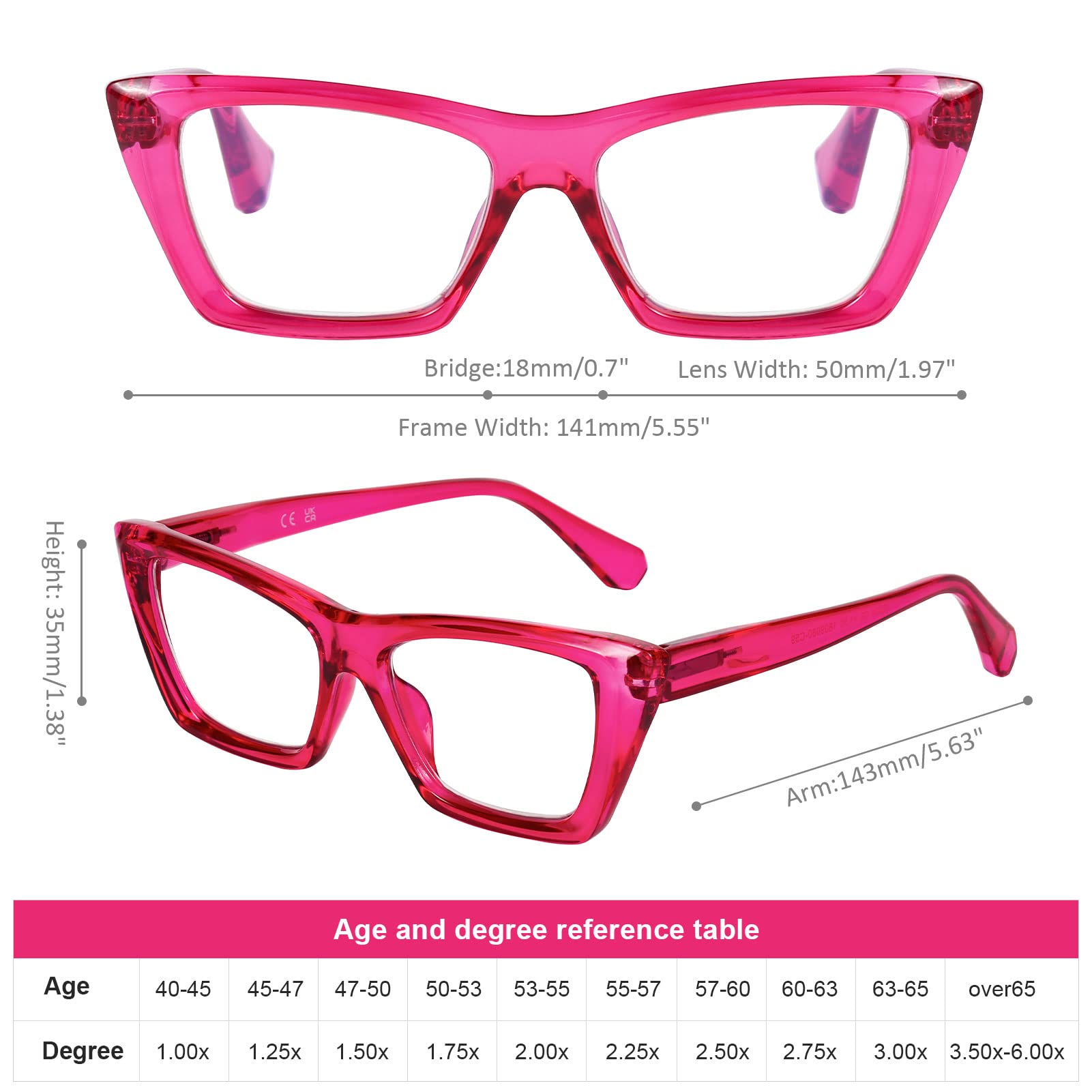 DOOViC Blue Light Filter Reading Glasses 1.75 for Women Cats Eye Style Rose Red Frame, 024 Rose Red - Image 2