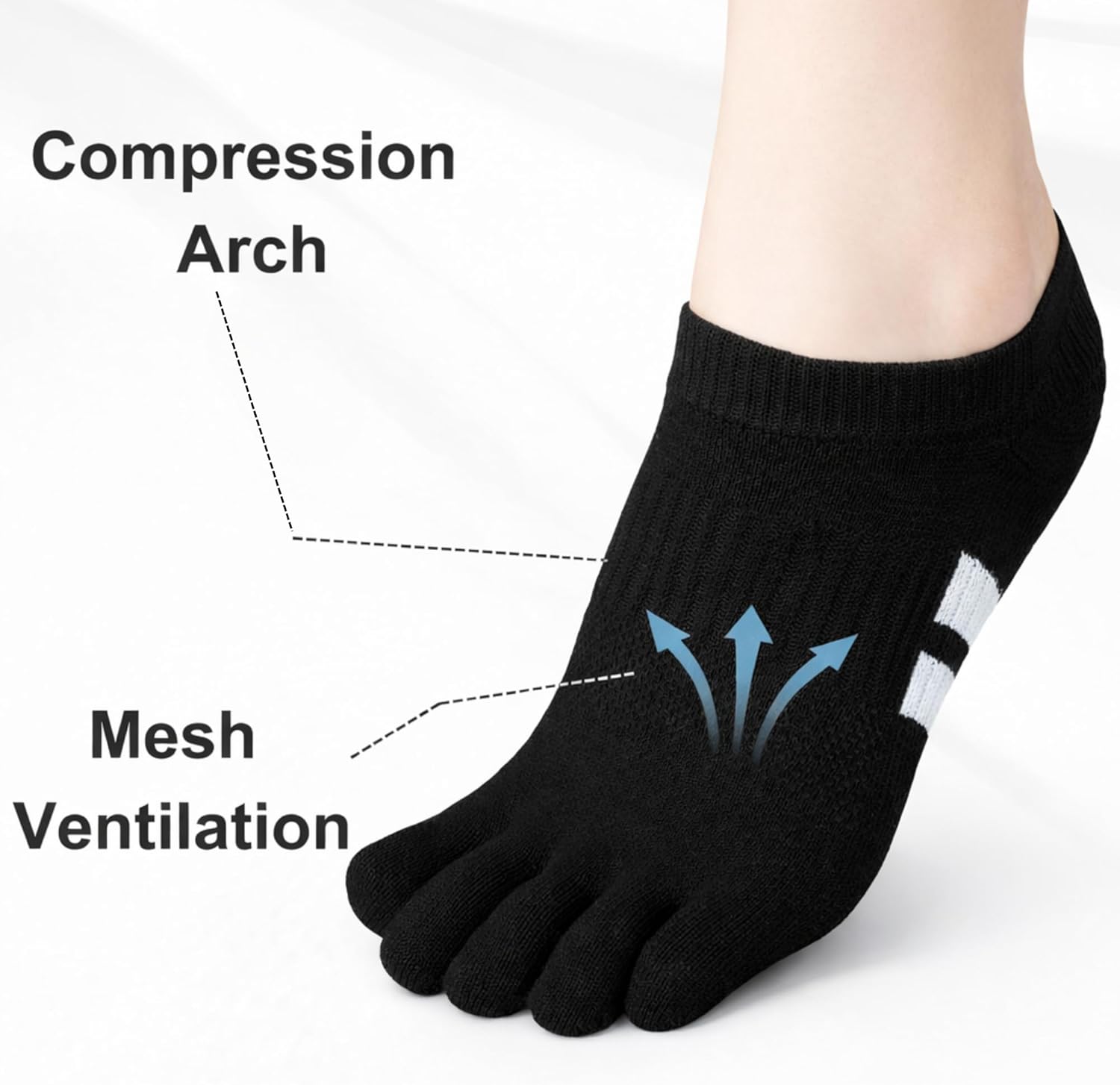 soxsense Cushion No Show Toe Socks For Women Five Finger Socks Low Cut Athletic Running Socks 4 Pairs - Image 5