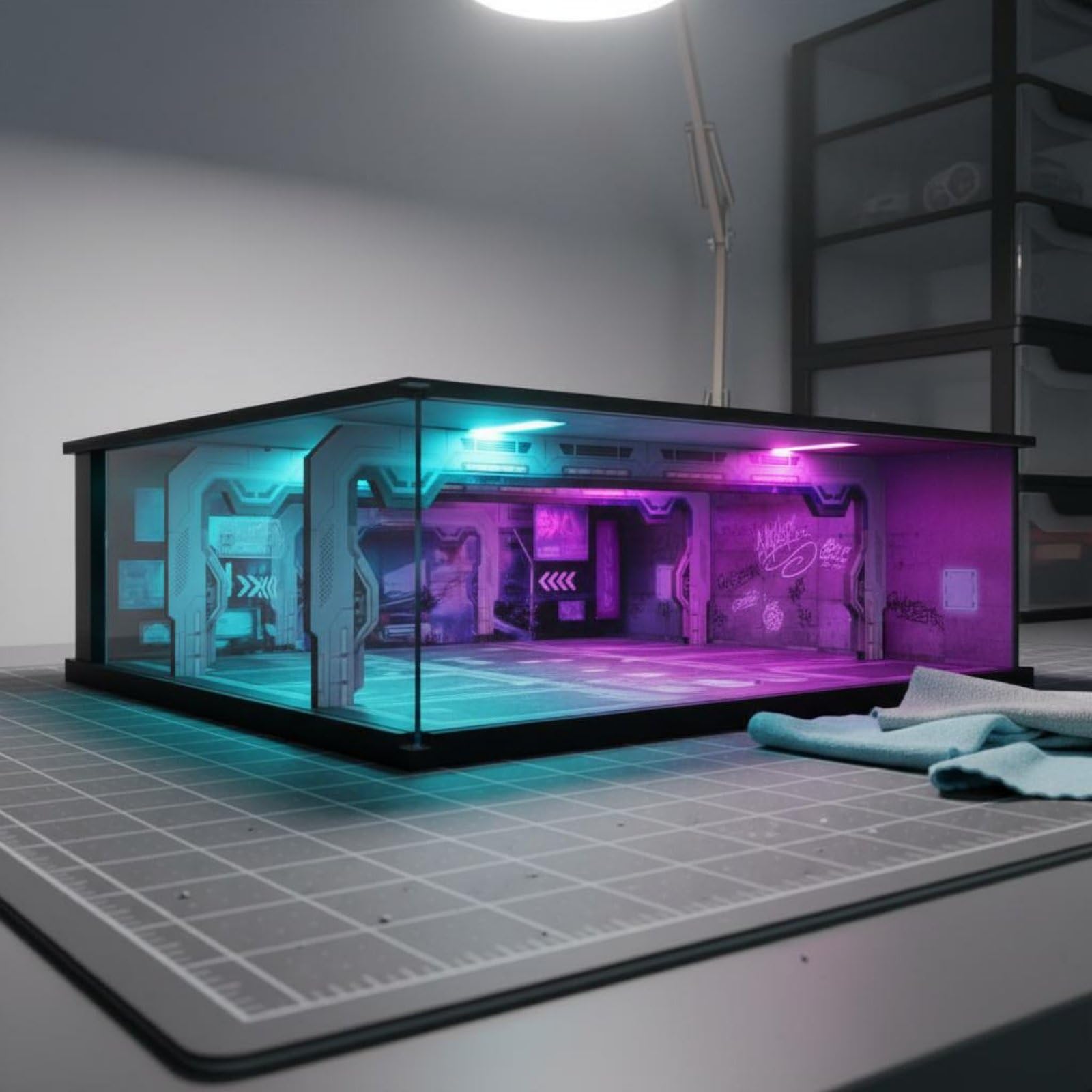 Parcheggio Sotterraneo in 1 64 con Luce Integrato USB Diorama Auto Die-Cast Stile Futuristico Kit Assemblaggio con Base PVC Adatto per Hobbisti E Vetrine Espositive