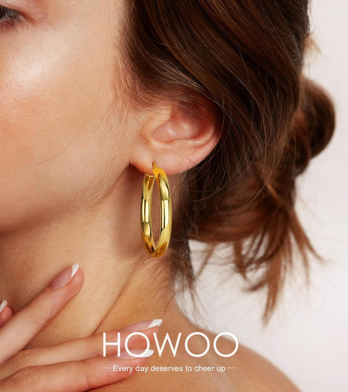 14K Gold Plated Hoop Earrings for Women Chunky Hoop Earrings for Women Thick Lightweight Earrings Jewelry Gifts - Image 2