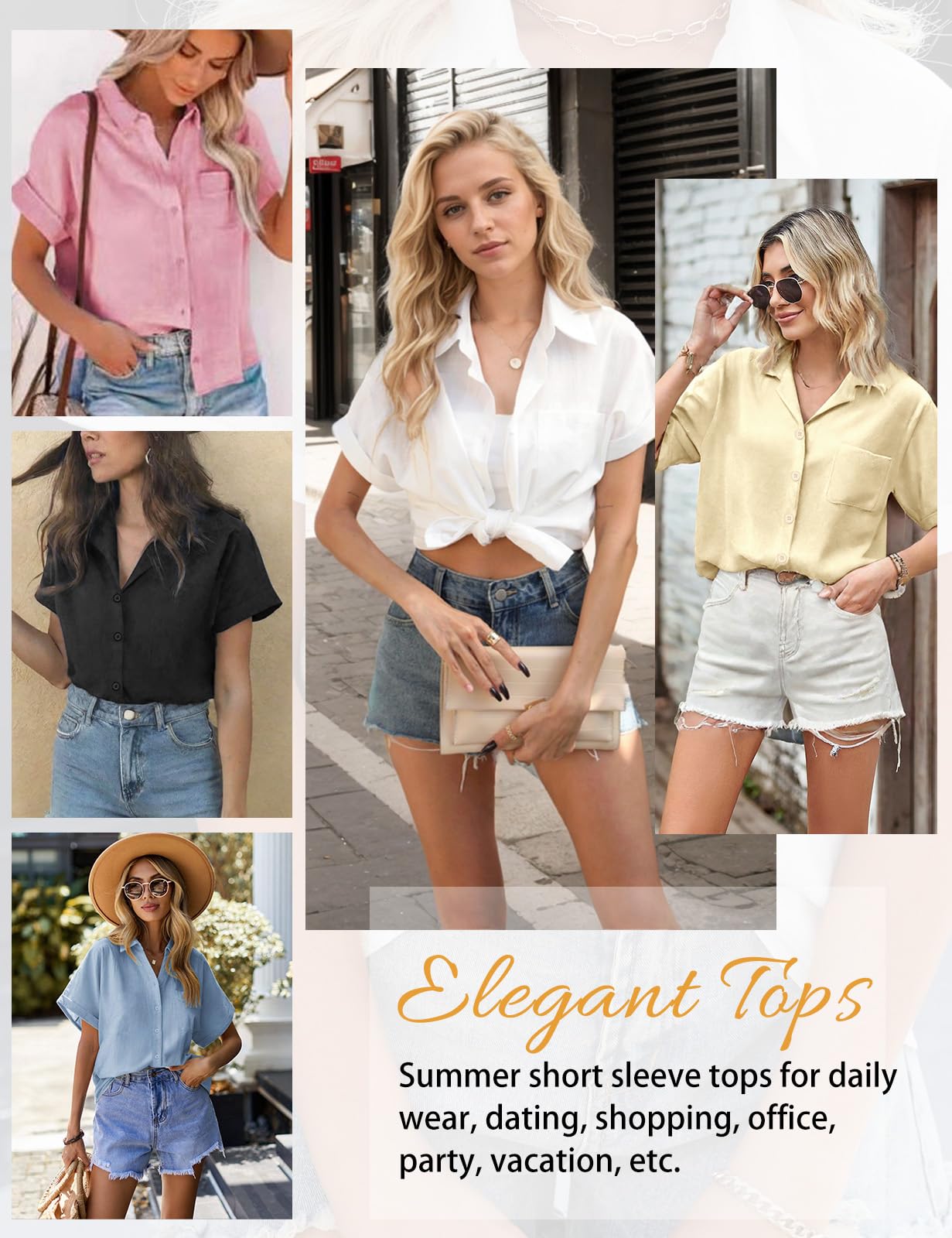 UMIPUBO Camicia Donna Estiva Camicetta Manica Corta Cotone da Donna Elegante Blusa Scollo V Casual Bottone Camicie Maglietta Versatile Top Tinta Unita Shirt Classico