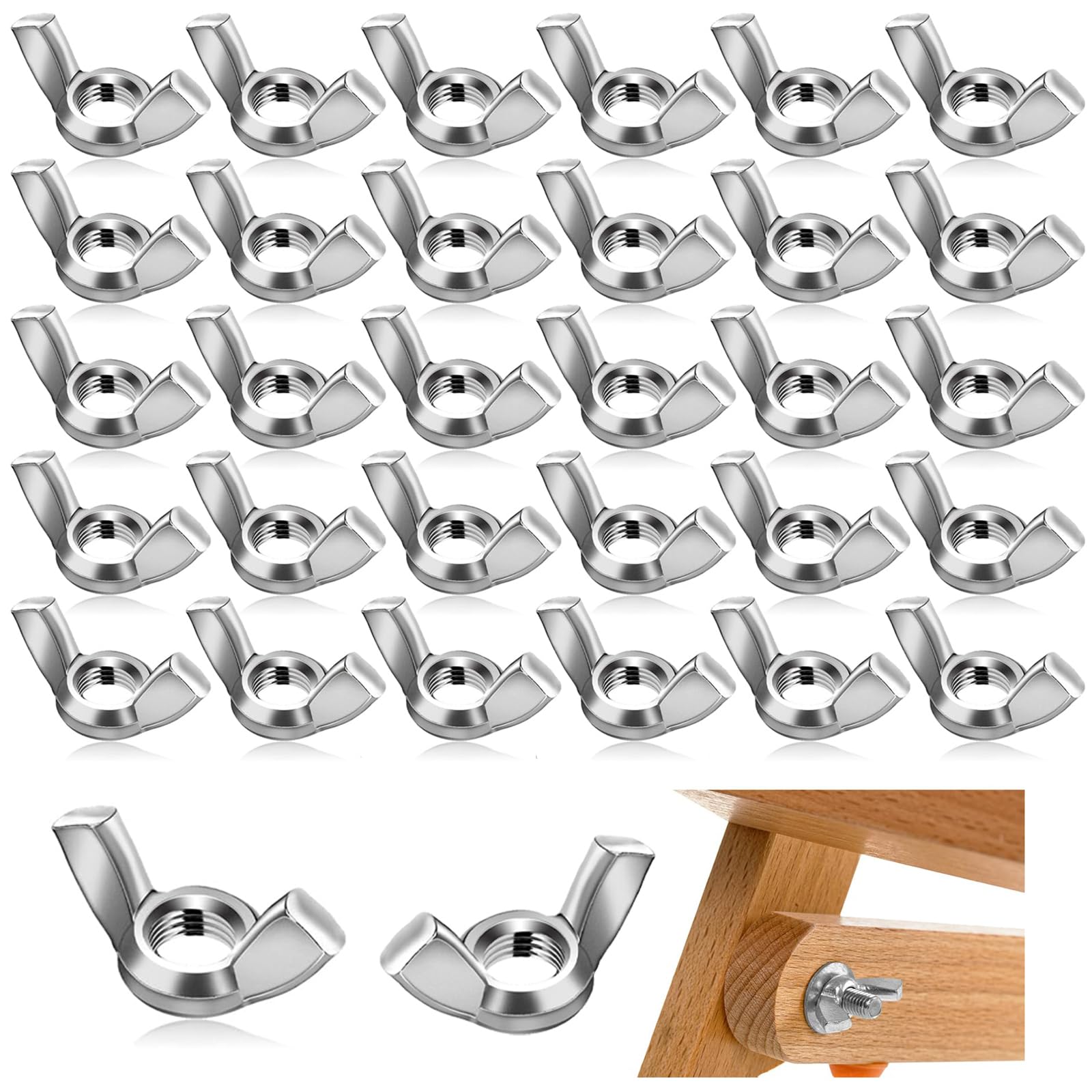 M6 Wing Nuts,30 PCS 304 Stainless Steel Butterfly Wingnuts Hand Twist Tighten Fasteners for DIY Tools Electronic Devices and Mechanical Equipment Silver