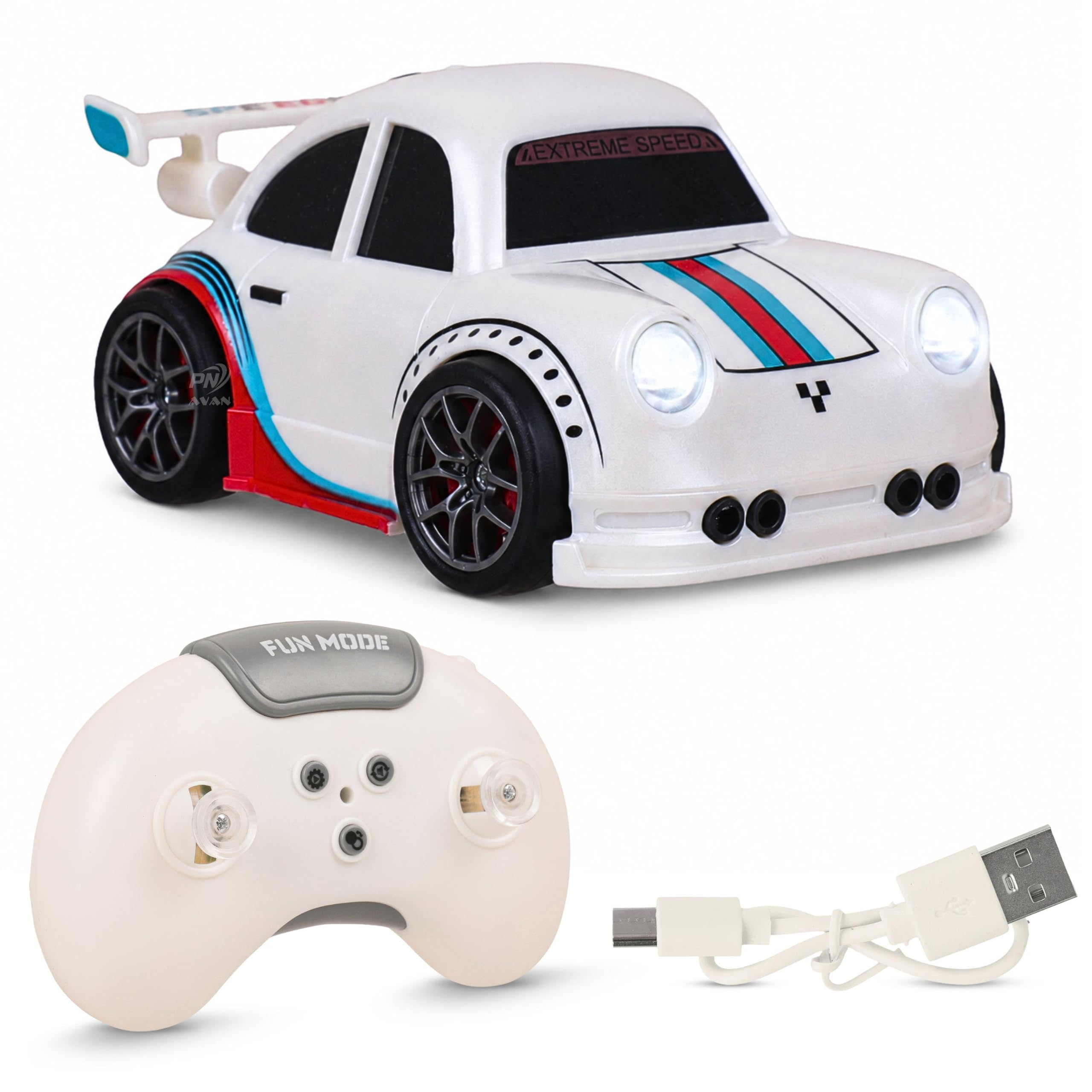 PN AVAN RC Drift Car with LED Lights 2.4GHz, White - Image 1