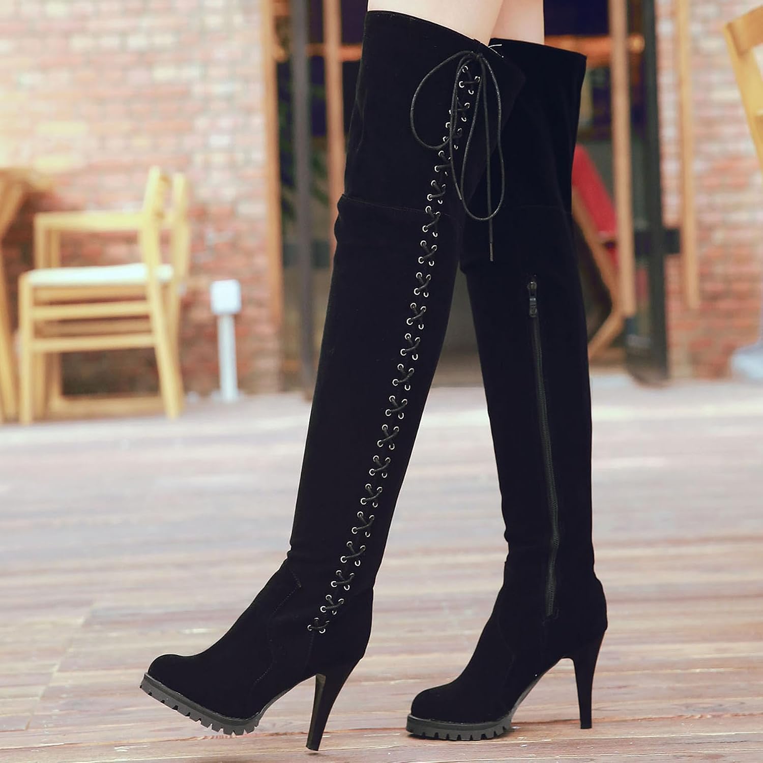 Gicoiz Women Stiletto Heel Over Knee Strappy Boots