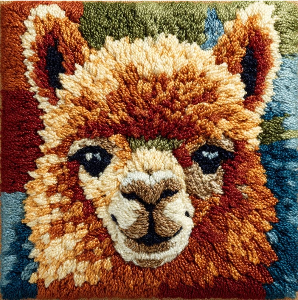 FWRTYCB Latch Hook Pillow Kit,Alpaca DIY Needlework Pillow Cover