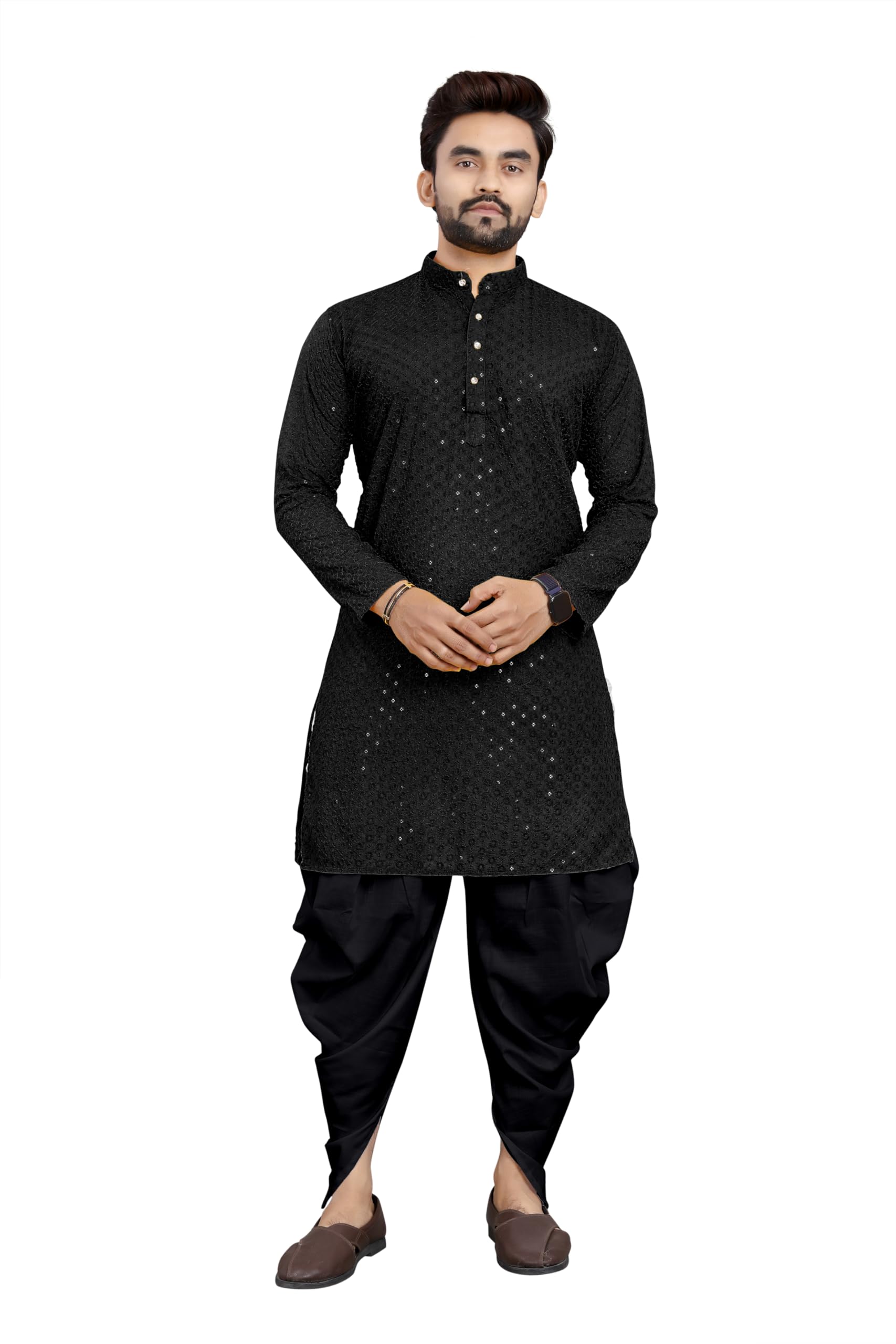 trustous Tradition Men's Kurta Dhoti Set for Classic Style |LAKHNAVI KURTA SET WITH DHOTI-picture-42