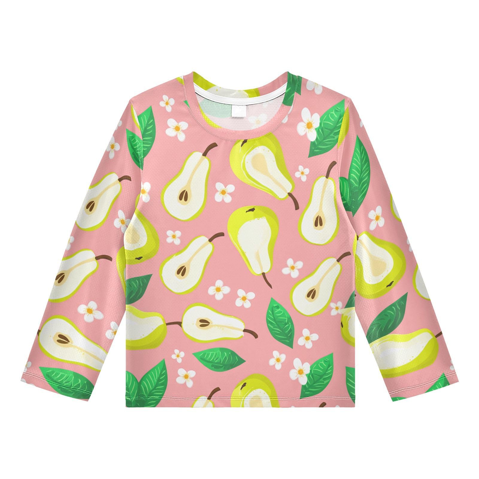 DOMIKING Pear Blossom Pink Boys Long Sleeve Rashguard Shirt Kids Quick Dry Swim Shirt for Running Swiming Pool 9-10T