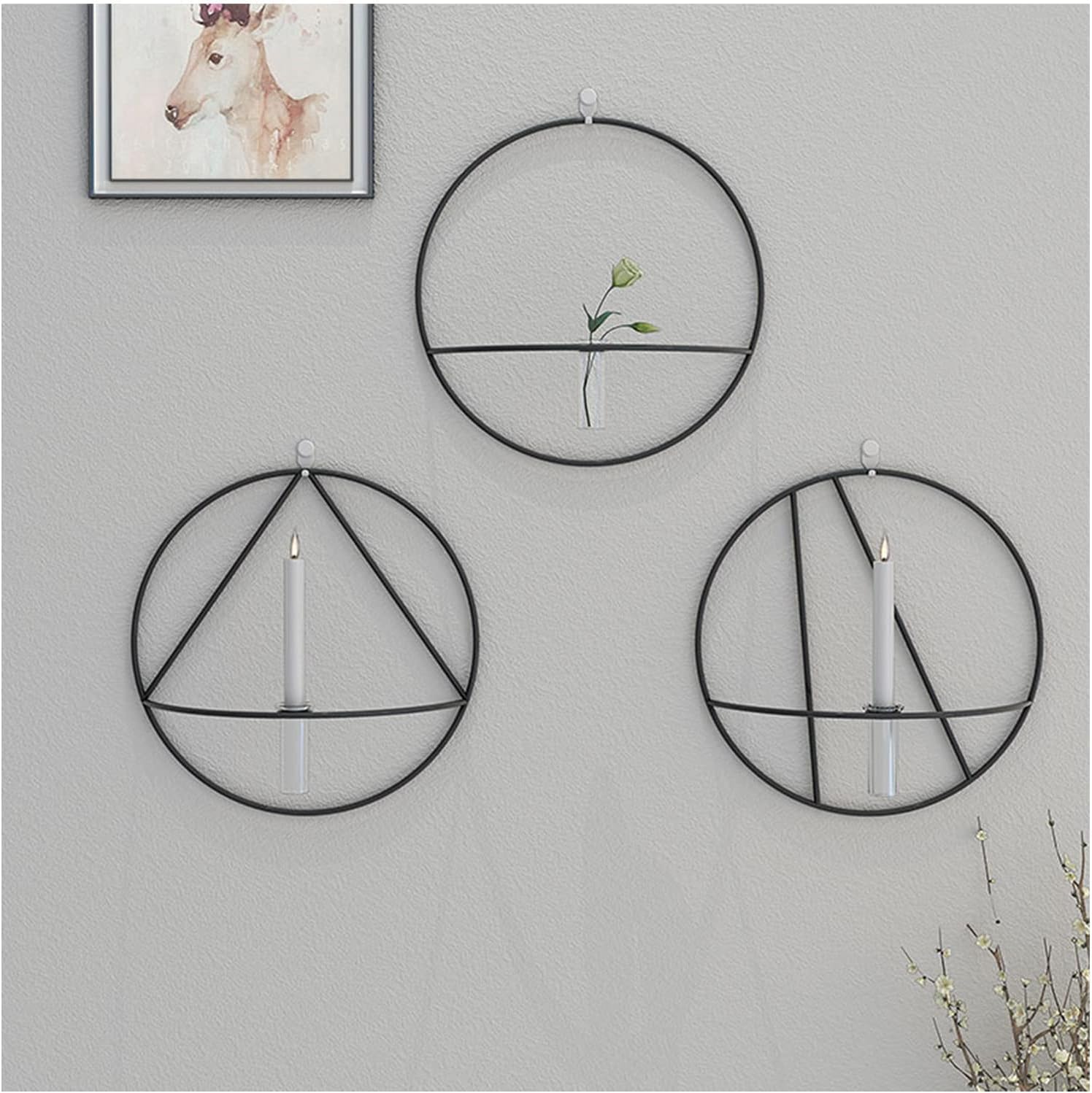 Metal Wall Candle Sconce for Pillar Candle Holder Decor Set of 3,Wall-Mounted Hydroponic Planters with Glass Wall Art