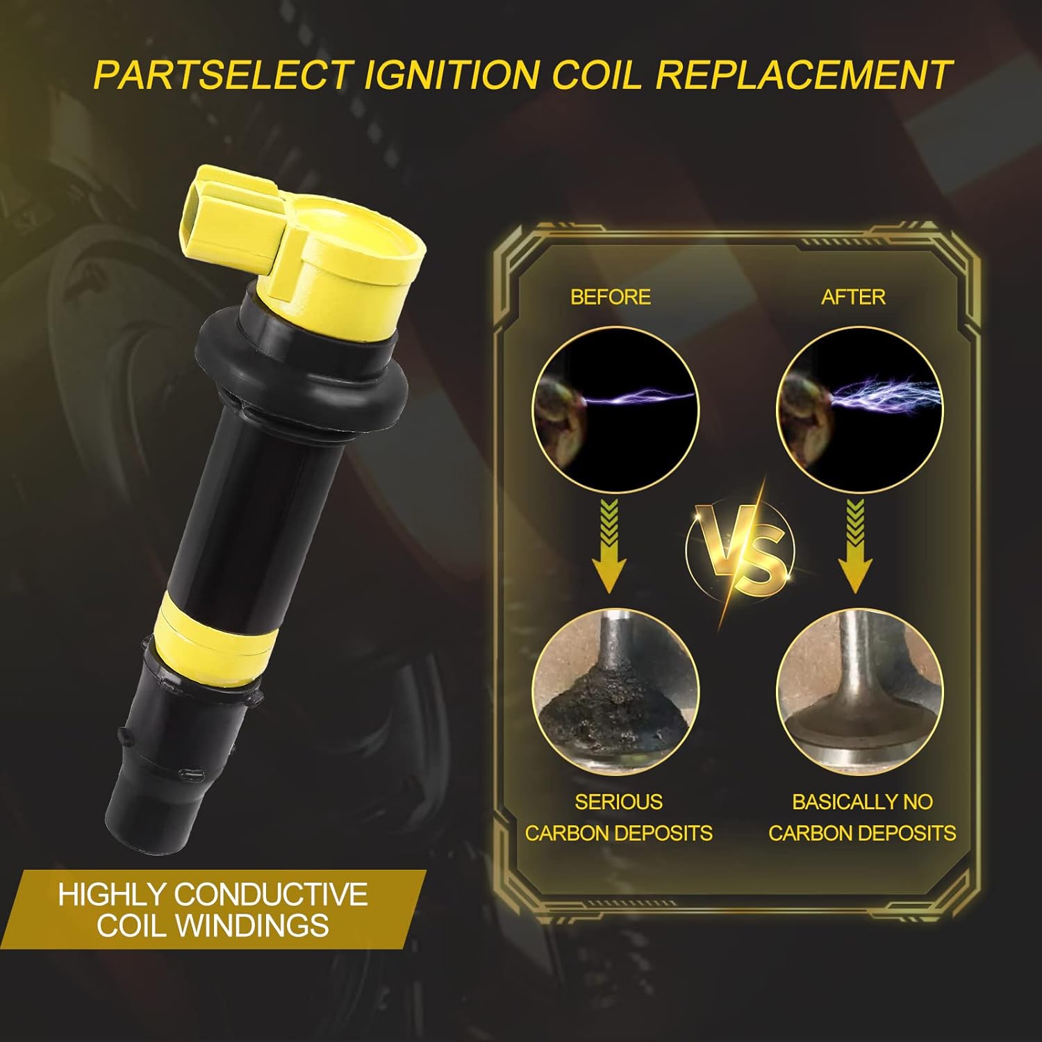 Ignition Coil Pack F6T558 Replacement for Yamaha 02-06 YZF R1, 03-07 YZF R6, 06-14 FZ1, 09-16 Vmax 1700, 2015 FZS1, 2003-2007 R6 5PW-82310-00-00 2C0-82310-00-00 4PCS