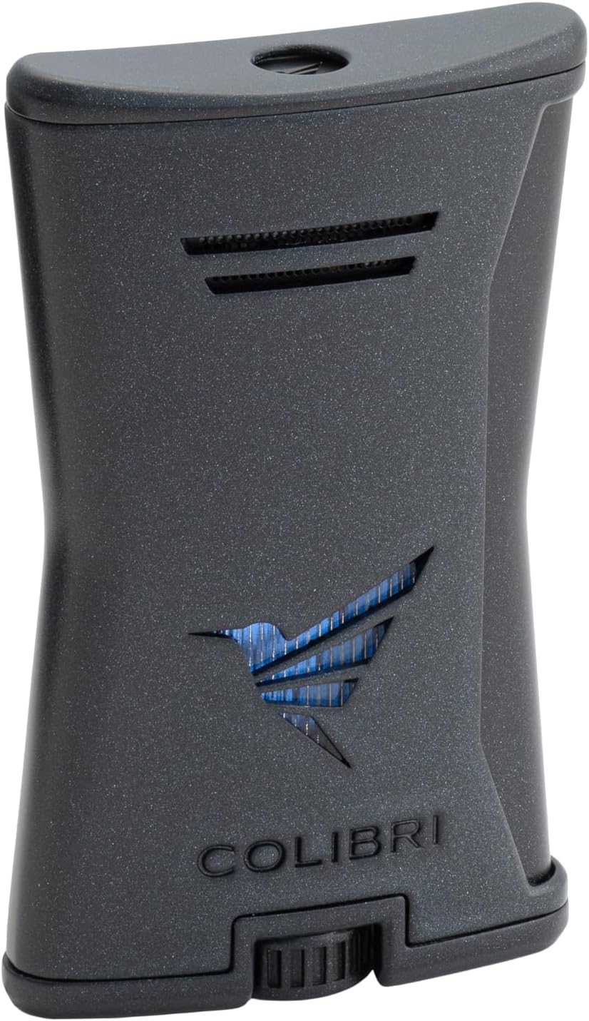 Colibri Premium Slim Torch Lighter - Windproof & Refillable, Cigar Enthusiast's Choice with Blue Fuel Window and Adjustable Flame (Black + Black)