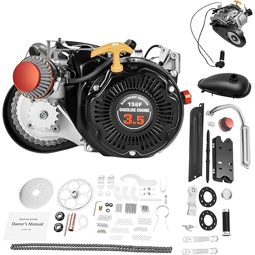 100CC Bicycle Engine Kit 4 Stroke Bicycle Gasoline Engine Motor Complete Hand Start Motorized Bike Kit with Chain Drive and Air-Cooling, Bike Motor Kits for Road Bikes Mountain Bikes